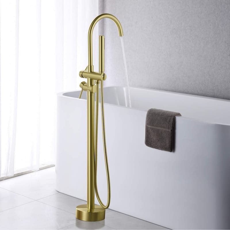 Floor Mount Bathtub Filler with Handheld Shower, Gold/Black/Sliver Freestanding Bathtub Faucet, Stand Alone Tub Faucet