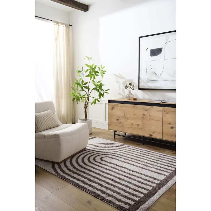Livabliss Fossay Shag Modern & Contemporary Stripe Washable Area Rug - Light Beige/ Dark Brown - 2' x 2' 11"