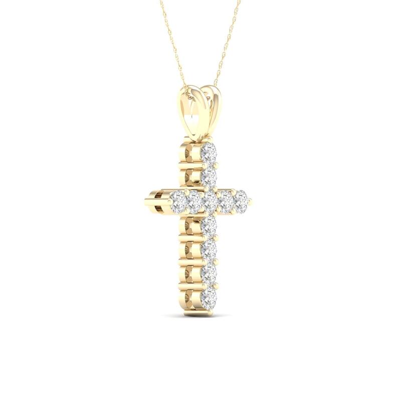 1 1/4ct TDW Diamond Cross Pendant Necklace in 14k Gold for Women