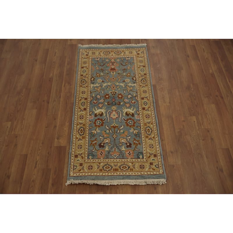 Hand Knotted Oriental 100% Wool Carpet Traditional Floral Navy Blue & Blues Ziegler Area Rug - 3' 10'' X 2' 0''