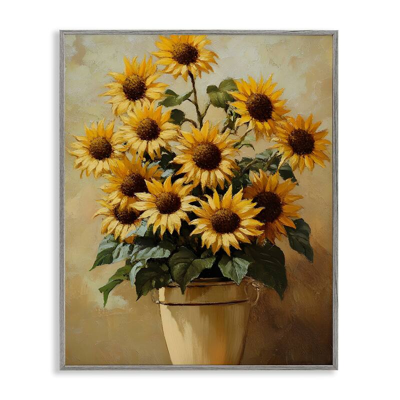 Stupell Sunny Sunflowers Arrangement Framed Giclee Art Design By Franklyn Gregory - 11 x 14 - Grey