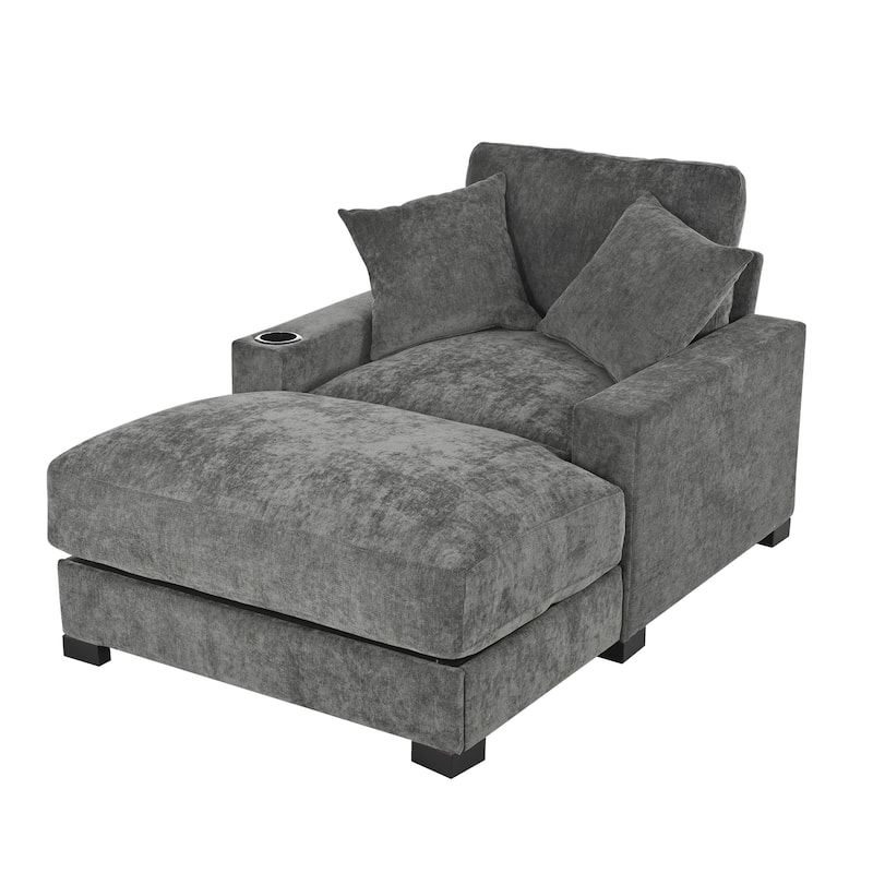 GDFStudio - Polyester 1-Seater 28.3" Chaise Lounge with Tufted Back and Arm