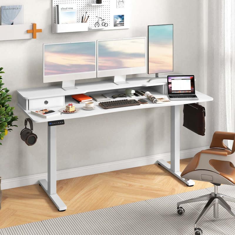 Costway 63" x 24" Electric Standing Desk with 2 Drawers Monitor Stand - See Details