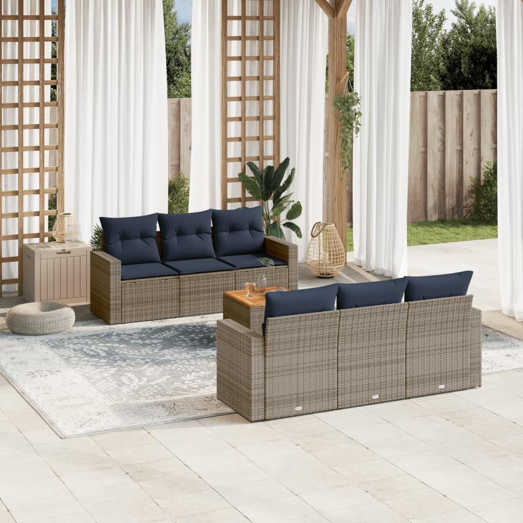 vidaXL Patio Sofa Set with Cushions Outdoor Furniture 7 Piece Poly Rattan - 25.8x 24.4x 27.2