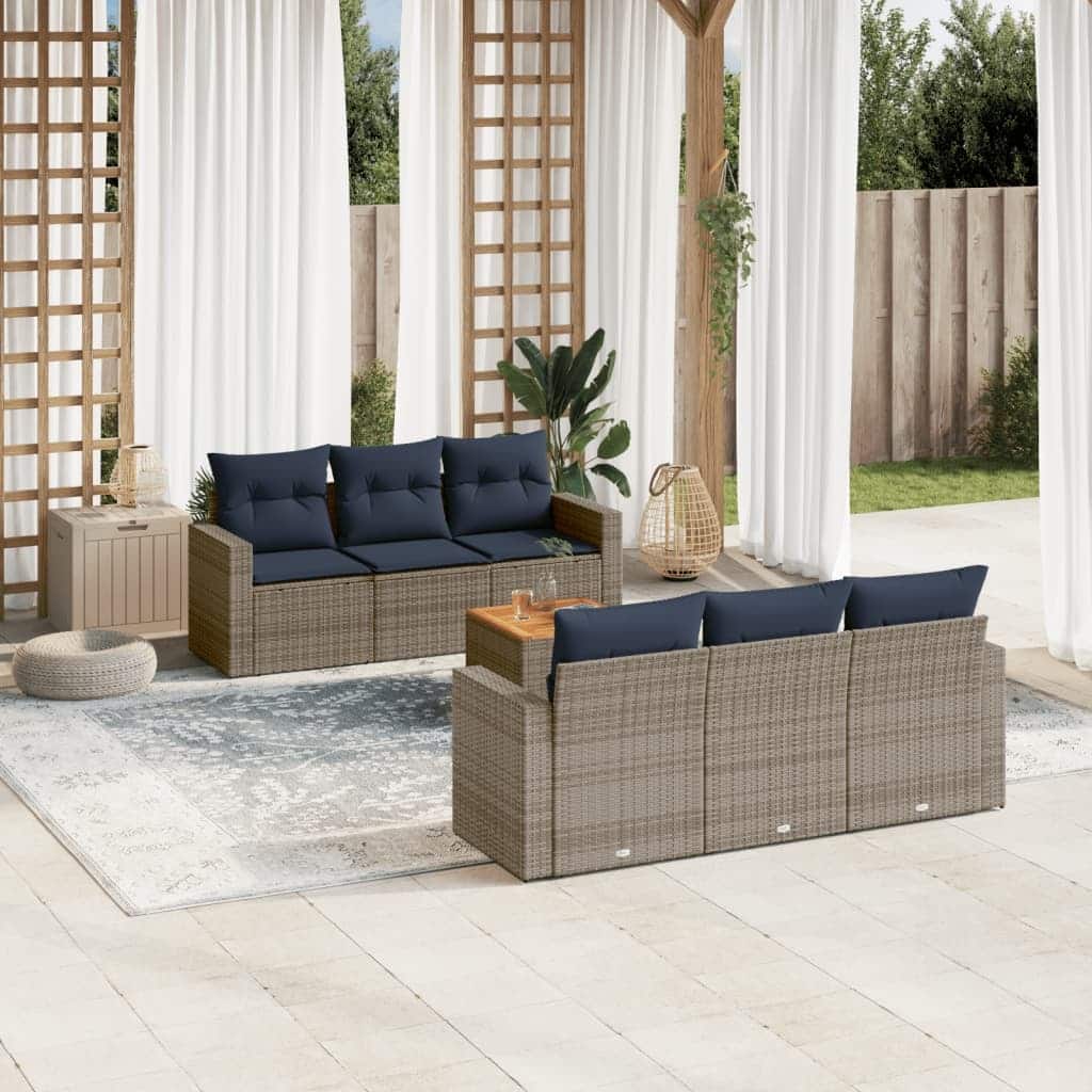 vidaXL Patio Sofa Set with Cushions Outdoor Furniture 7 Piece Poly Rattan - 25.8x 24.4x 27.2