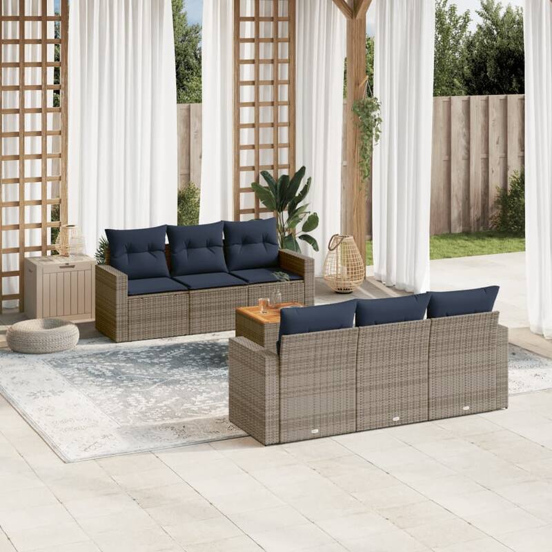 vidaXL Patio Sofa Set with Cushions Outdoor Furniture 7 Piece Poly Rattan - 25.8x 24.4x 27.2 - Grey