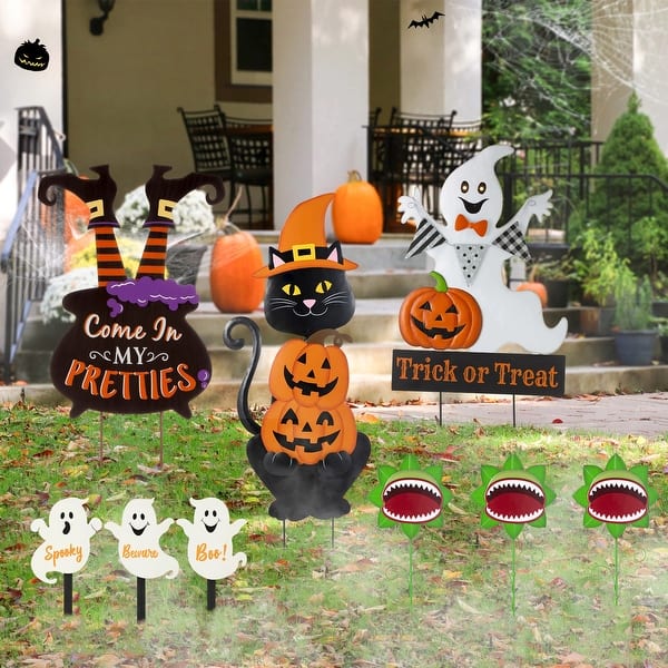 Gamexcel Halloween Yard Stakes, 4 Sets Pumpkin And Ghost Lawn Signs, Large 27 Inch Outdoor Decor