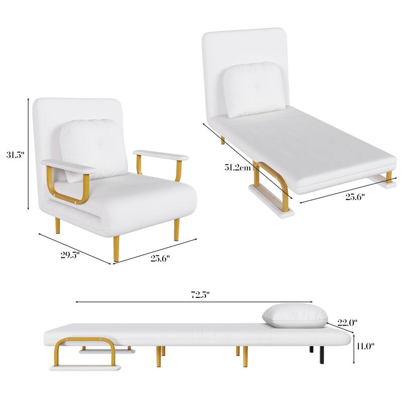 Folding Chair Bed, Convertible Sleeper Sofa 5 in 1 Folding Bed with 5-Position Adjustable Backrest & Pillow, Floor Single Chairs