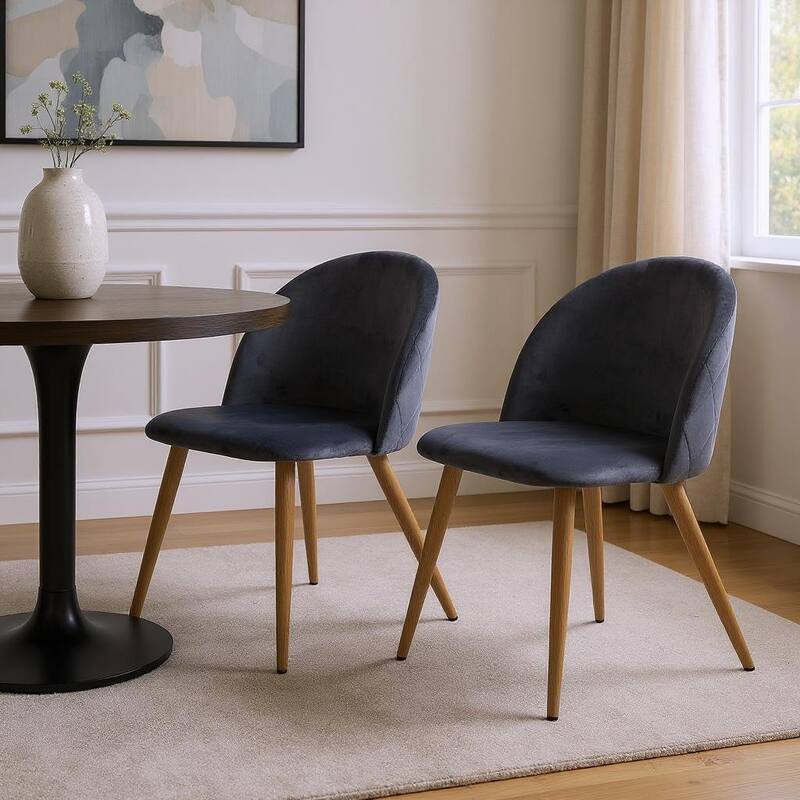 HomeRoots Set of Two Charcoal and Brown Upholstered Velvet Dining Side Chairs - 19.30 in. x 30.30 in. x 19.70 in. - Set of 2 - 19.30 in. x 30.30 in.  x 19.70 in. - Charcoal