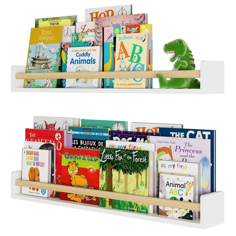 Wallniture Madrid Kids Bookcases, Wall Shelves for Nursery Decor, 36", White, Set of 2