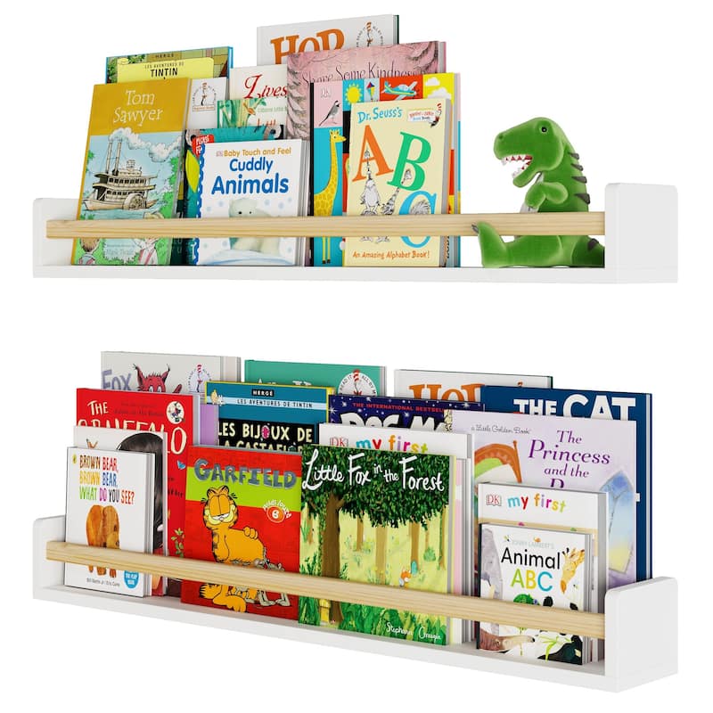 Wallniture Madrid Kids Bookcases, Wall Shelves for Nursery Decor, 36", White, Set of 2