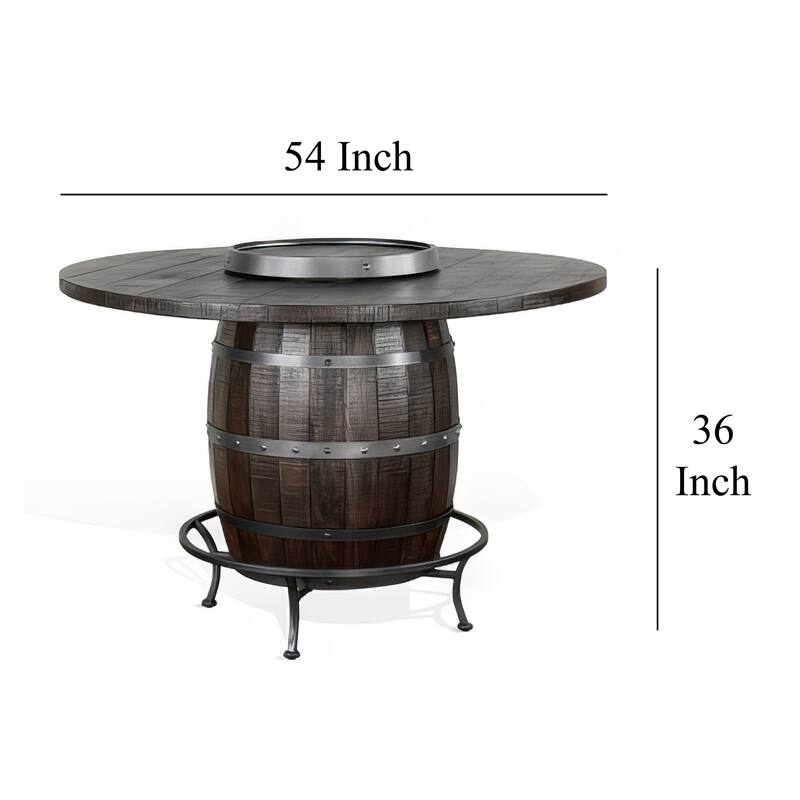 Flint Counter Height Pub Table, Metal Accent Barrel 54 Inch Dark Brown