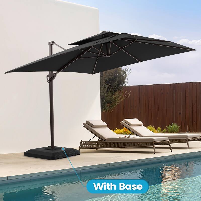 11 × 9 ft Outdoor Patio Offset Cantilever Dual Top Umbrella with 4-Piece Fillable Weighted Base