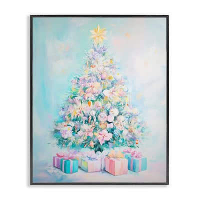 Stupell Pastel Christmas Tree on Blue Framed Giclee Art Design By Arlington Prints