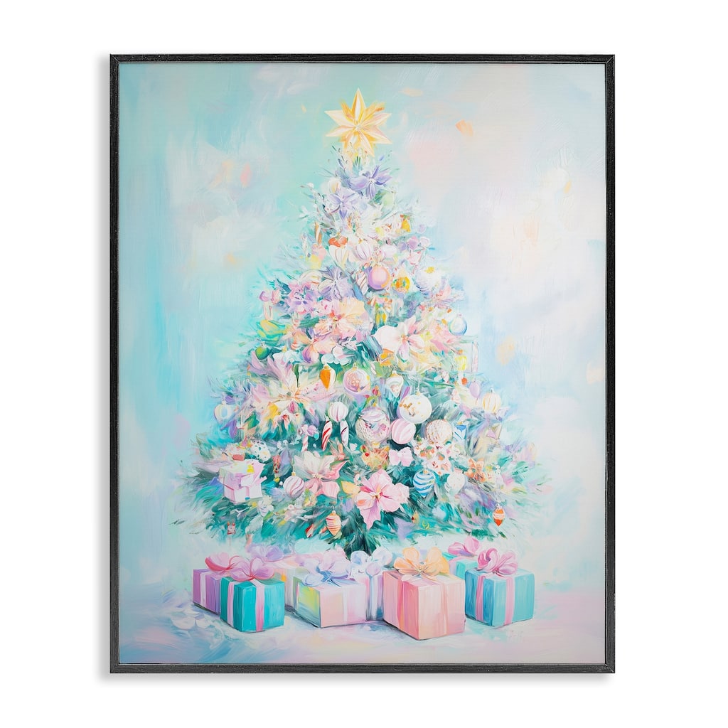 Stupell Pastel Christmas Tree on Blue Framed Giclee Art Design By Arlington Prints
