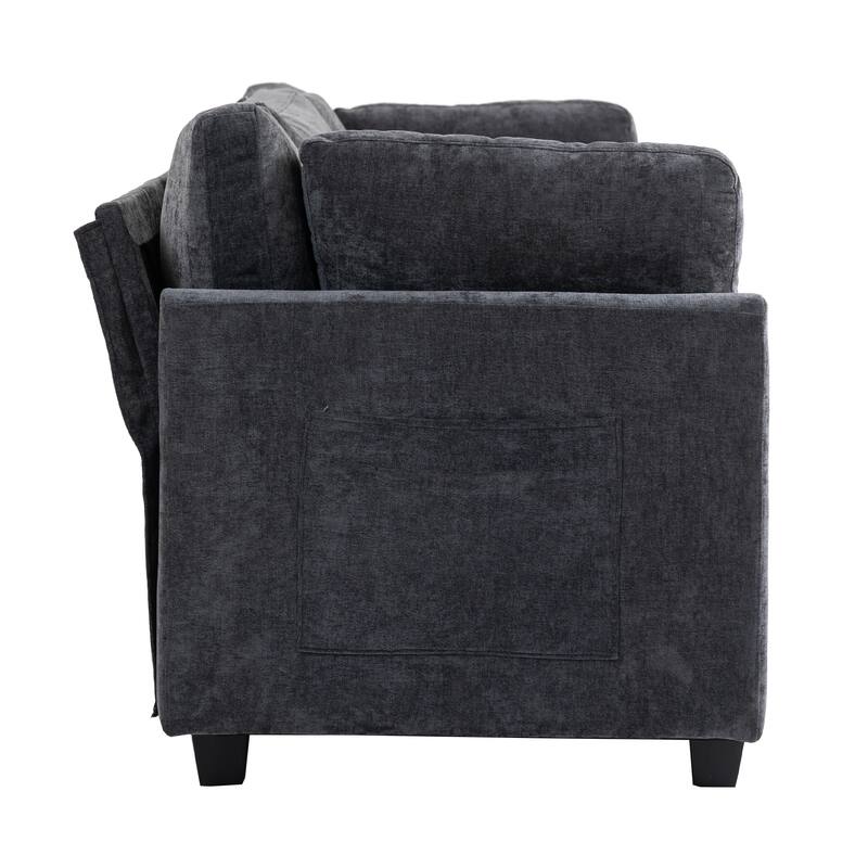 Chenille Upholstered 3 Seater Sofa, Cloud Sofa with 2 Pillows, Deep Seat Sofa with Storage Pocket for Living Room, Apartment