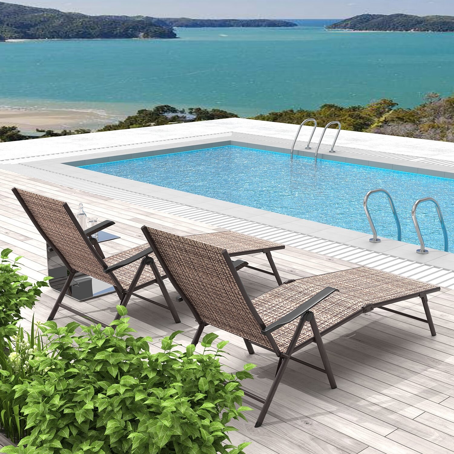 Shop Tan Outdoor Lounge Chair Set Of 2 Overstock 21183756