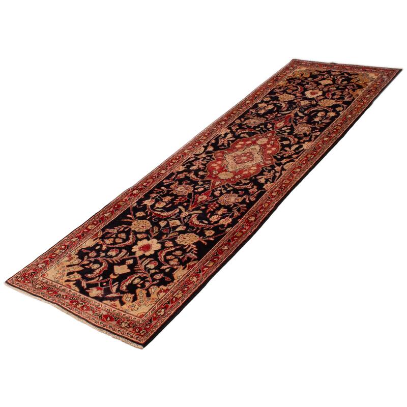 ECARPETGALLERY Hand-knotted Andelz Navy, Red Wool Rug - 3'5 x 11'7
