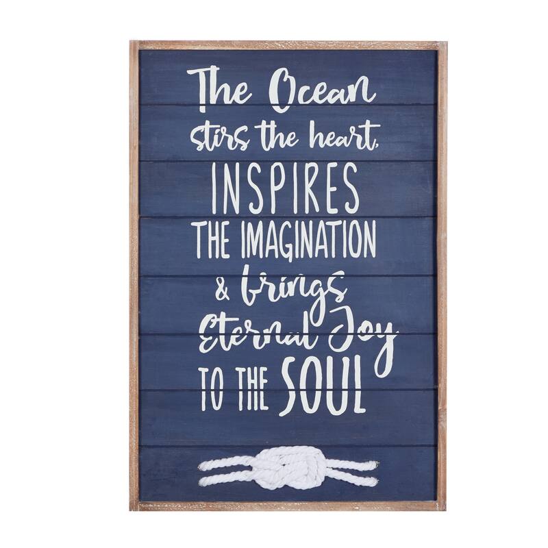 Blue Wood Ocean Sign Home Wall Decor with Knotted Ropes