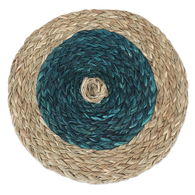 Novica Handmade Turquoise Allure Natural Fiber Basket