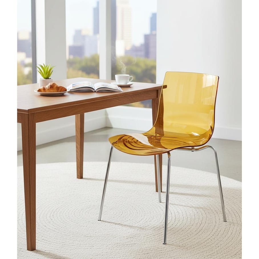 Astor Modern Acrylic Armless Dining Chair with Chrome Legs Accent Side Chair Water Ripple Design Seats