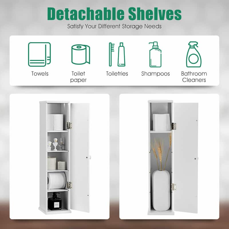 Gymax Toilet Tissue Storage Tower Bathroom Storage Floor Cabinet w/ 4 - See Details