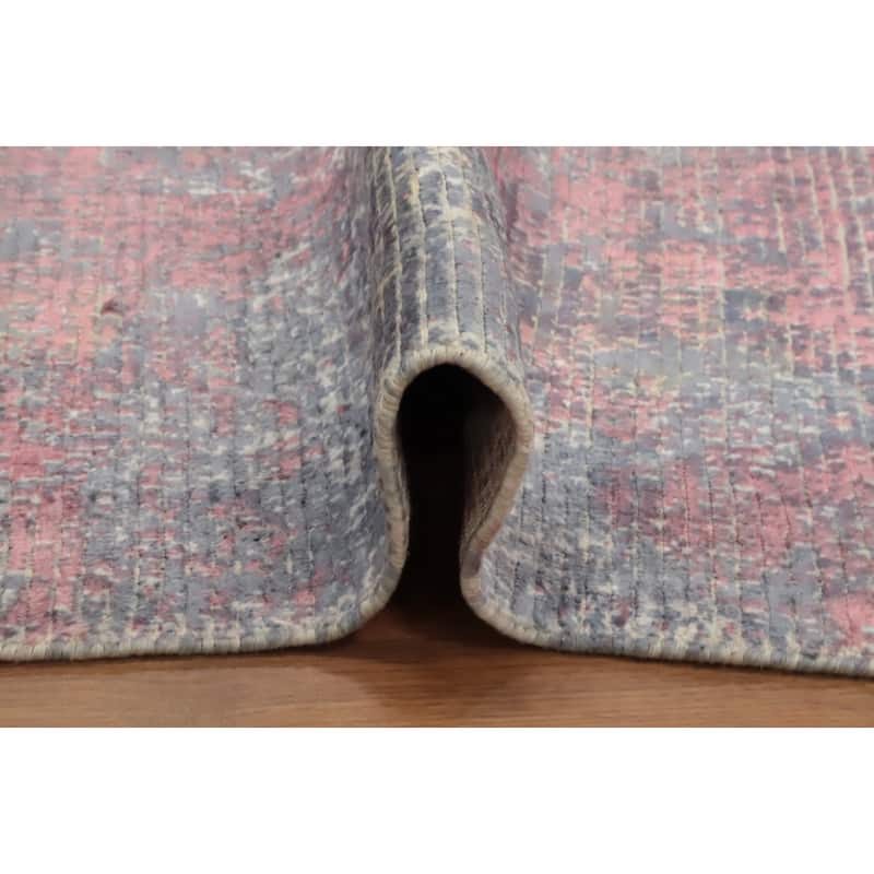 Hand Knotted Oriental Viscose Silk Carpet Modern Abstract Pink Abstract Area Rug - 8' 1'' X 5' 1''