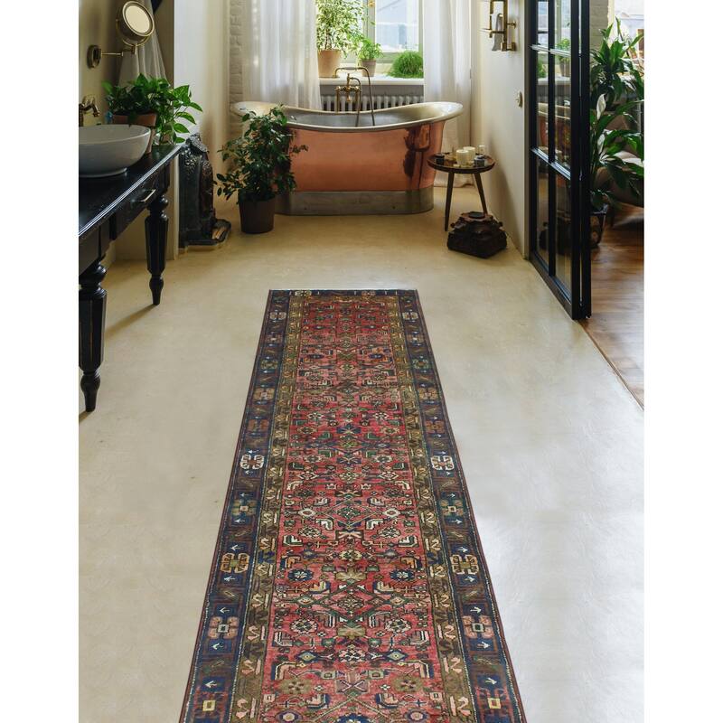 Fine Vintage Distressed Katayoun Rust/Navy Runner - 2'9" x 9'10"