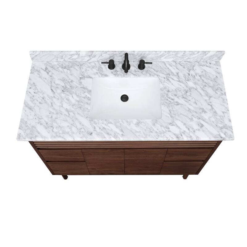 Avanity Carina Bathroom Vanity in Coffee Teak with Carrara White Marble Top