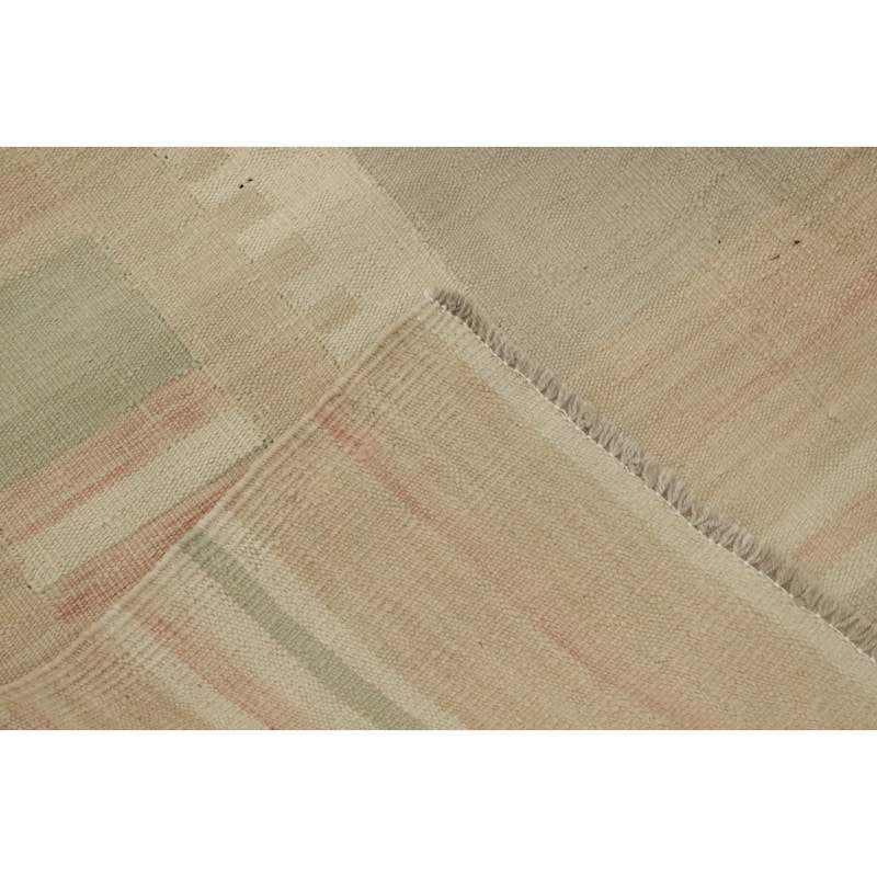 Hand Woven Oriental 100% Wool Carpet Southwestern Tribal Beige & Ivories Kilim Area Rug - 12' 2'' X 8' 10''