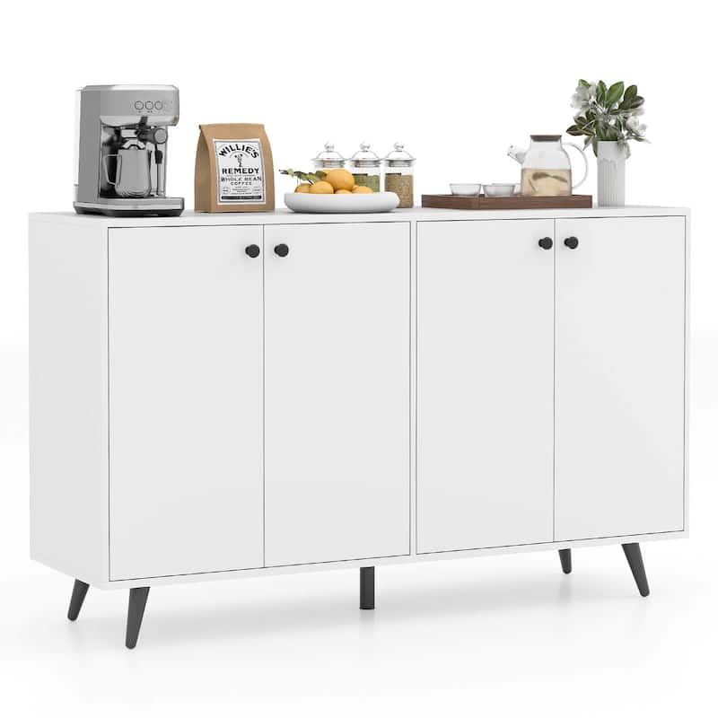 Costway Buffet Sideboard Mid Century Modern 4-Door Storage Cabinet 50" - See Details - White + Black