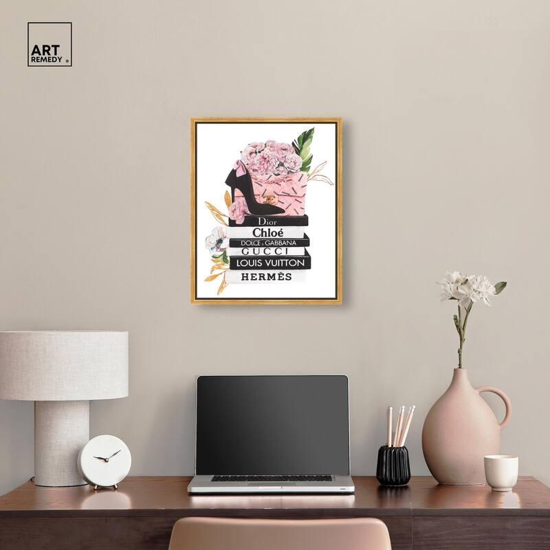 Floral Books Stack Canvas by Art Remedy