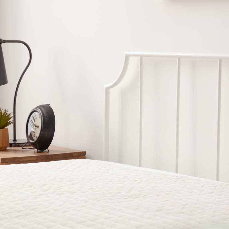 Metal Platform Bed with Rectangular Vertical Bar Headboard and Scooped Accents, King Size, White Finish