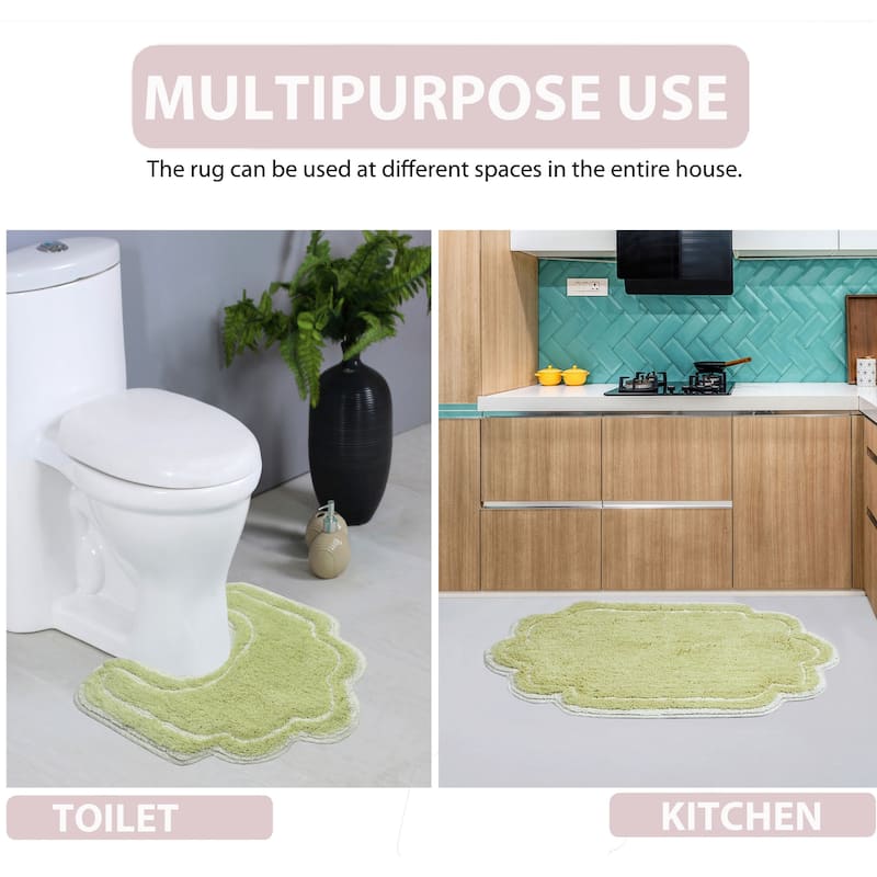 Allure Collection 100% Cotton Non-Slip Bathroom Rug Set, 3 Piece Machine Washable- Bathroom Rug, Bath Rug, U Shaped Contour