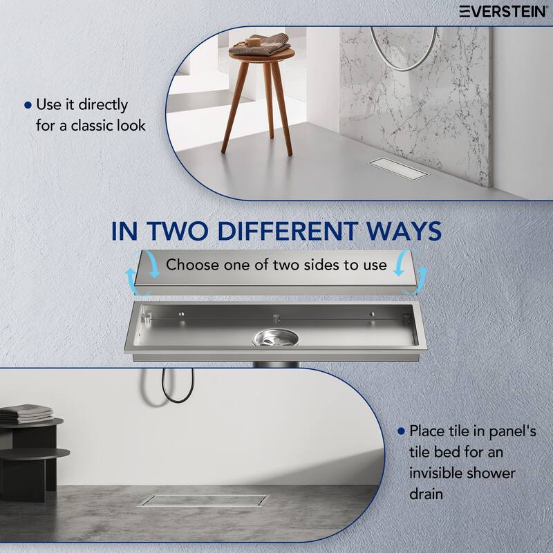 12-inch Linear Shower Drain With Solid Cover in Stainless Steel