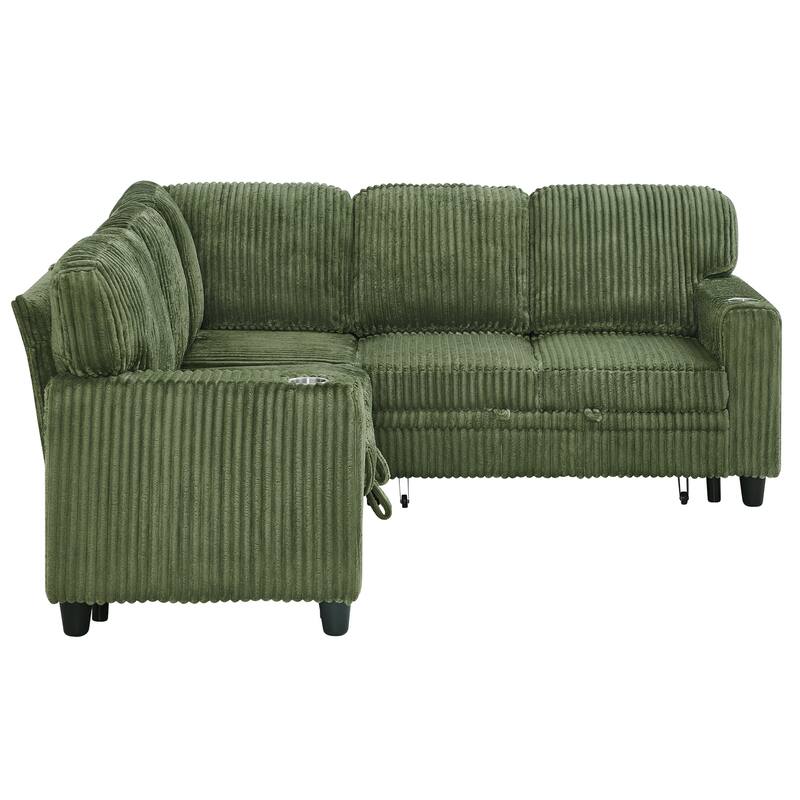 GDFStudio - Modern 5-Seat Sectional L-Shaped Sofa with Pull-Out Sleeper Bed, Storage, Cup Holder & USB Charging - 81"W