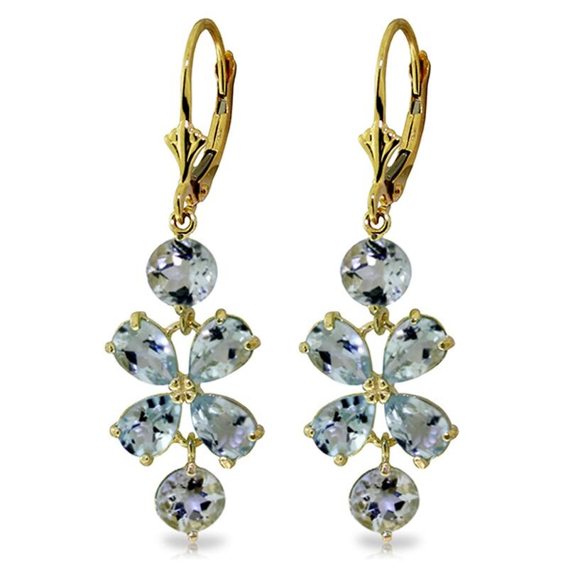 5.32 Carat 14K Solid Gold Chandelier Gemstone Earrings Aquamarine - Yellow