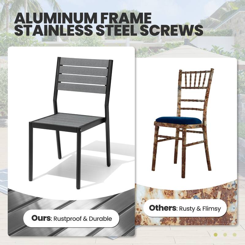 9/11-Piece Outdoor Patio Dining Set Aluminum Dining Table and Stackable Chairs w/10 ft Market Umbrella and Base