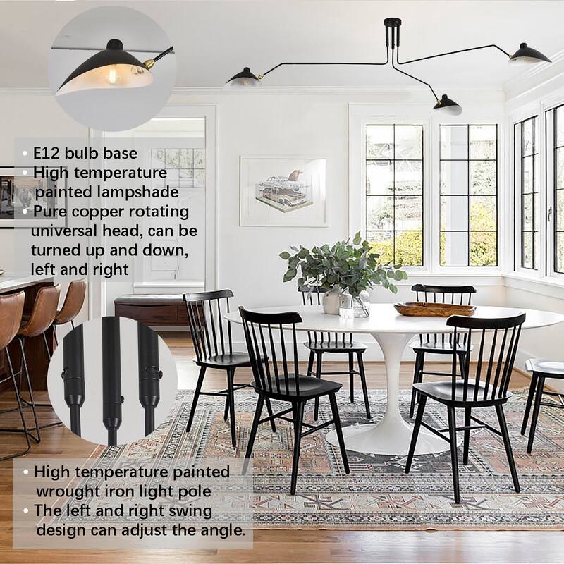 3 Arm Mid Century Modern Black Arm Ceiling Light Duckbill Chandelier - 78x78x17in