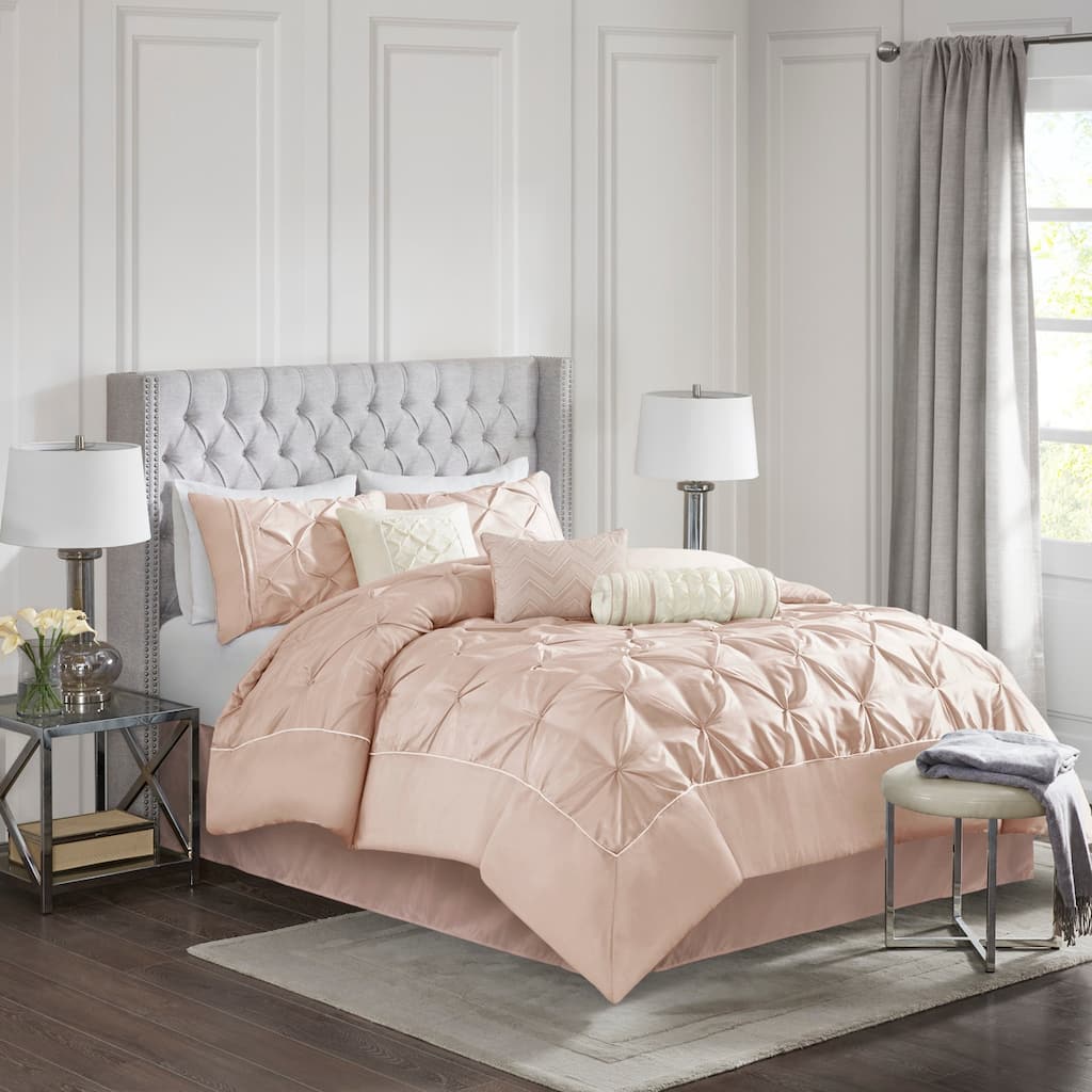 7 Piece Tufted Comforter Set Blush Full