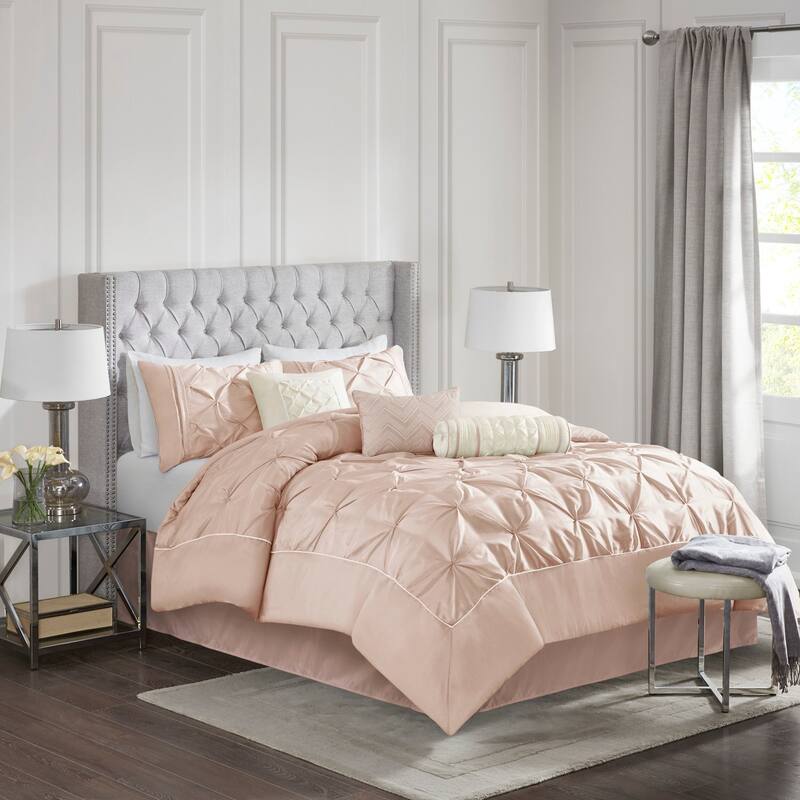 GDF Studio - Laurel 7-Piece Tufted Comforter Set with Decorative Pillows - Blush (Full)