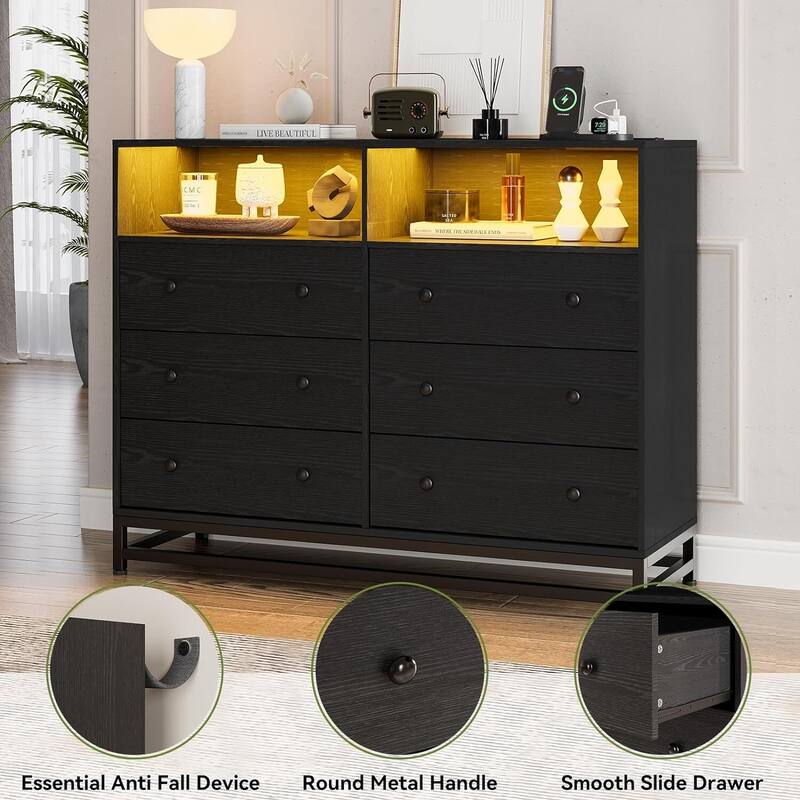 Wide Dresser for Bedroom with Charging Station