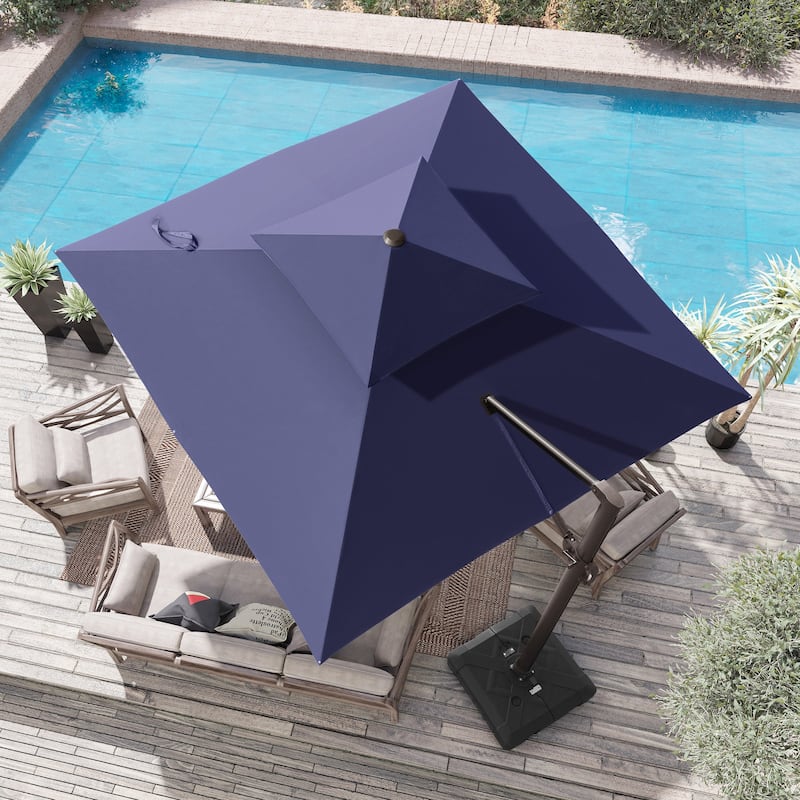 Outdoor Double Top Square 10 FT Offset Cantilever Hanging Patio Umbrella - Navy Blue