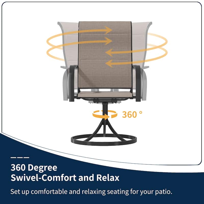 Clihome Outdoor 6 Piece Patio Textiliene Swivel Chair Dining Table Set