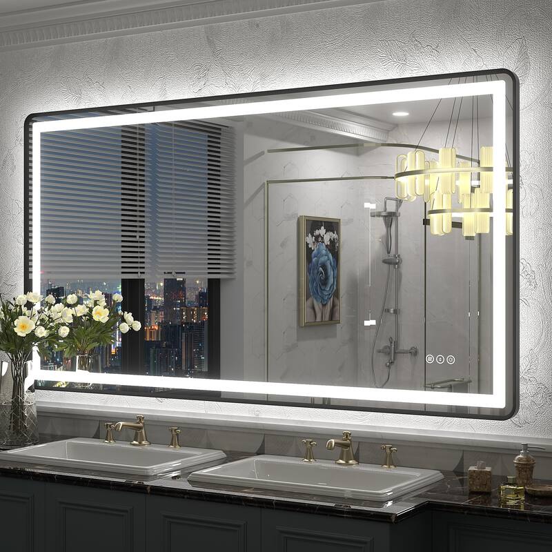 UL Certified Black Metal Framed LED Front Light and Backlit Anti-Fog Wall Bathroom/ Vanity Mirror