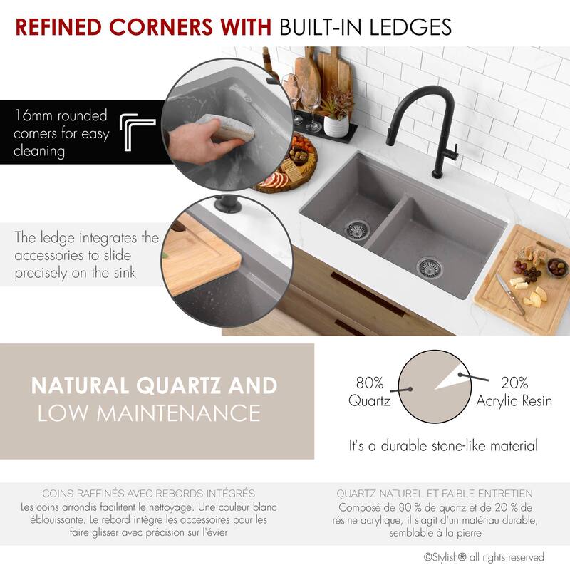 Composite Granite Dual-Mount 30" Double-Bowl kitchen Sink - 30" x 18" x 9.50"