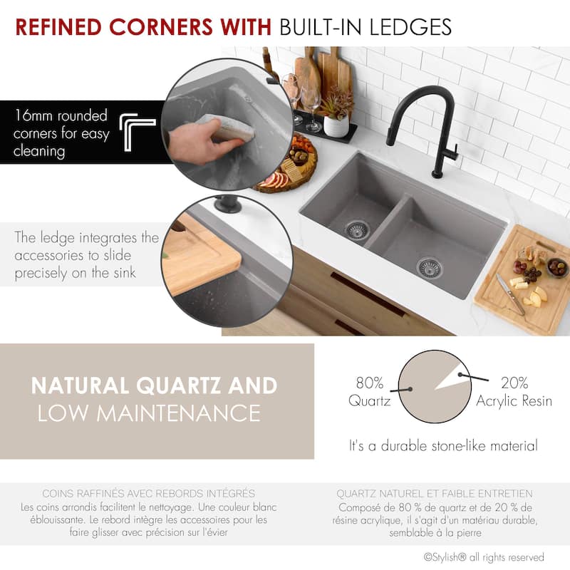 Waterton Composite Granite Dual mount 30 inch Double-Bowl kitchen Sink - 30" x 18" x 9.50"