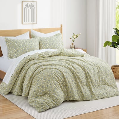 Floral Printed Comforter Set with Pillowcases, Bedding Set for All Season