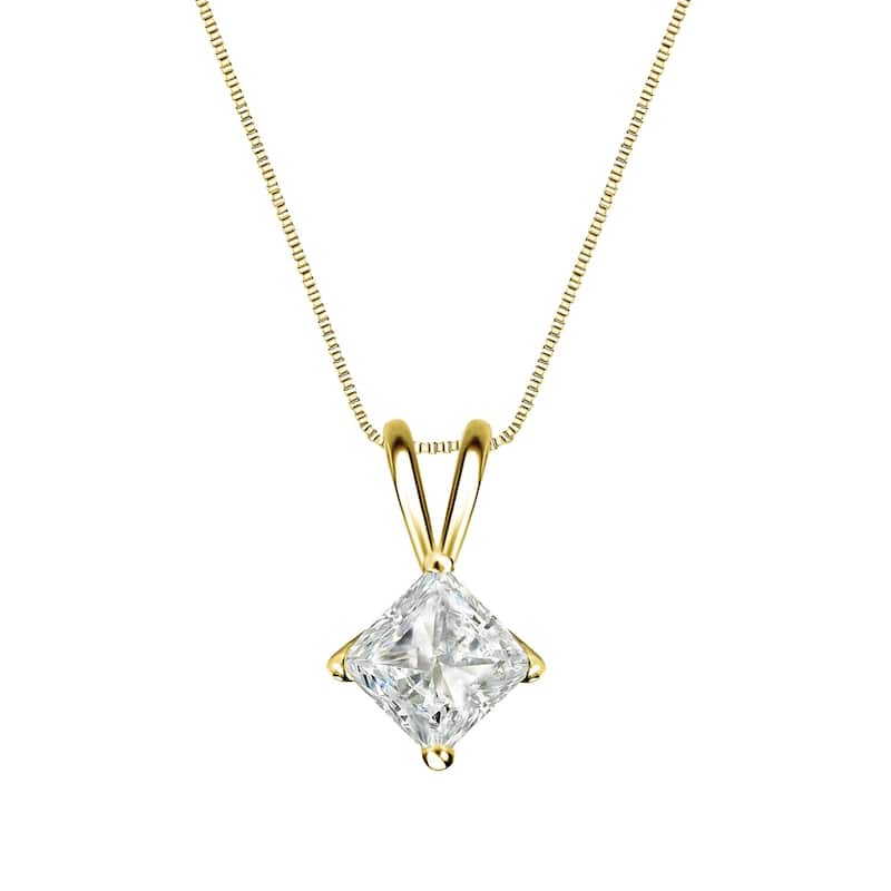 Auriya 1/3ctw Solitaire Princess-cut Diamond Necklace 14k Gold (J-K, I1-I2) - Yellow