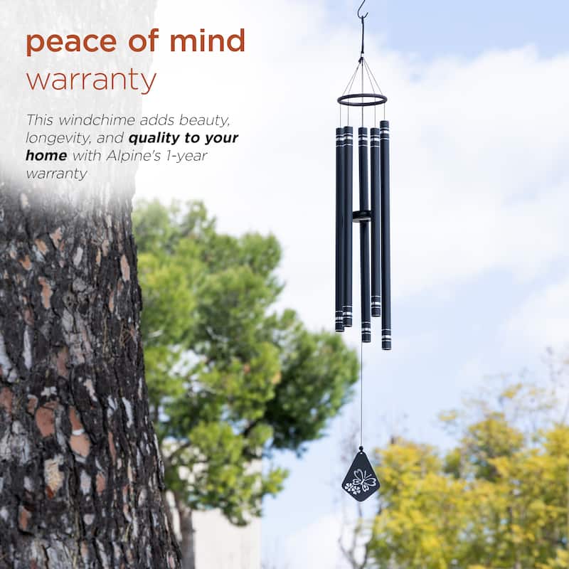 51" Black Metal Windchime with Butterfly Windcatcher